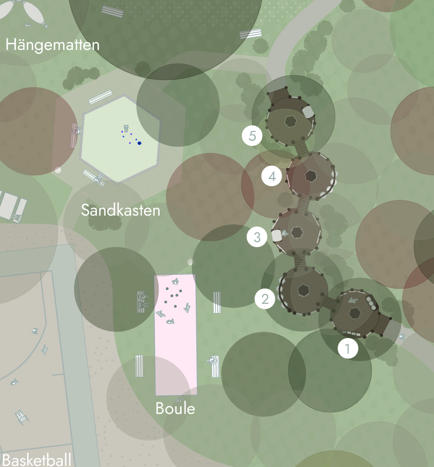 Detail view of the adventure trail (Abenteuerweg) designed for the site